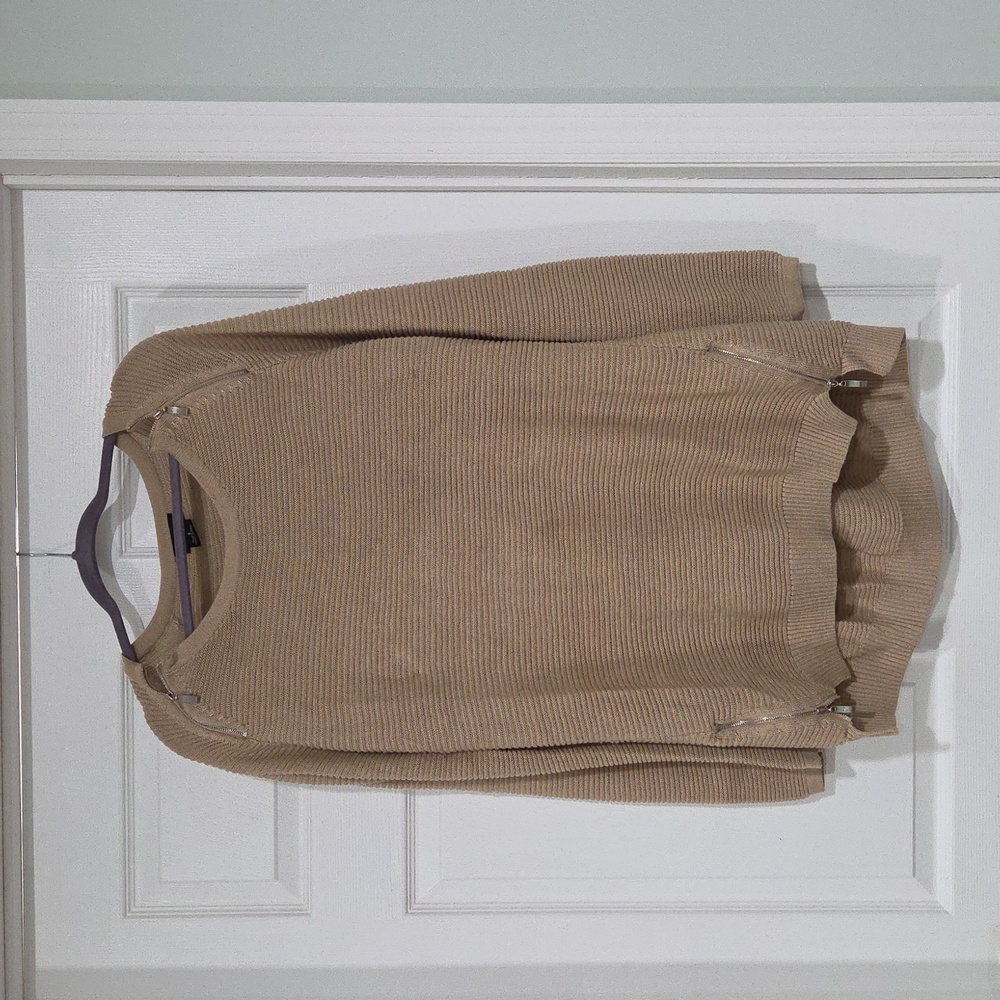 Tan Sweater with Zipper Accents